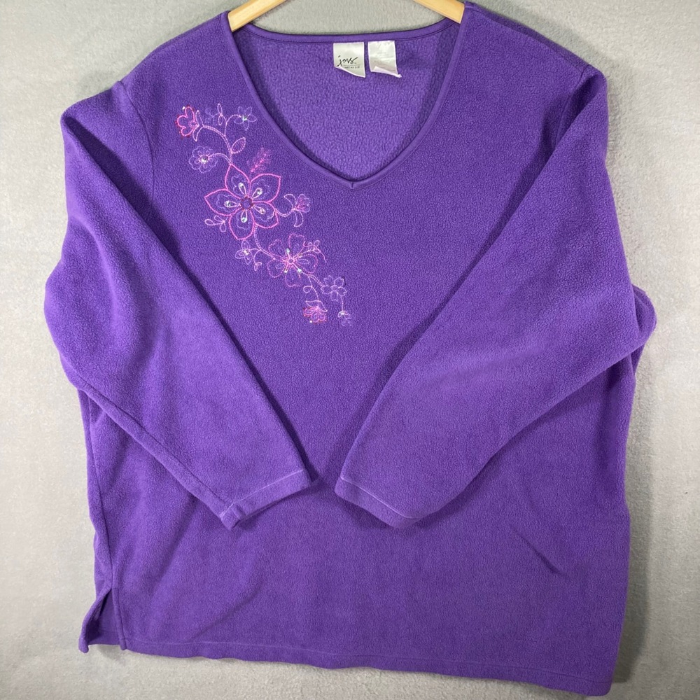 JMS‎ Just My Size Women's 46/48 Vibrant Purple Floral Embroidered Fleece Top